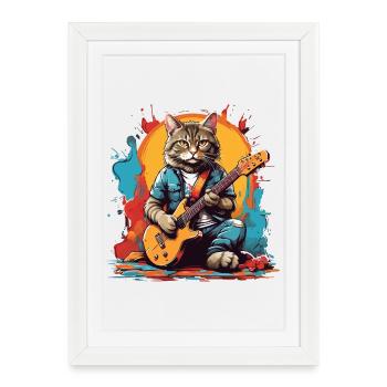 Chat avec guitare - Affiche encadrée (27 × 37 cm) - blanc - Devant