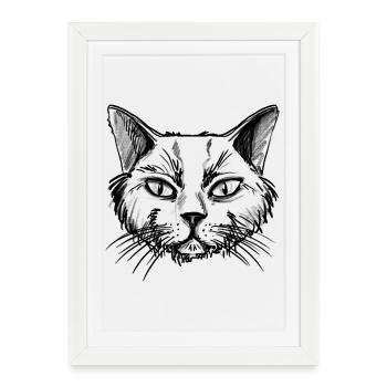 Chat - Affiche encadrée (27 × 37 cm) - blanc - Devant