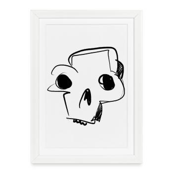 Crâne - Dessin au crayon / Croquis sauvage - Affiche encadrée (27 × 37 cm) - blanc - Devant