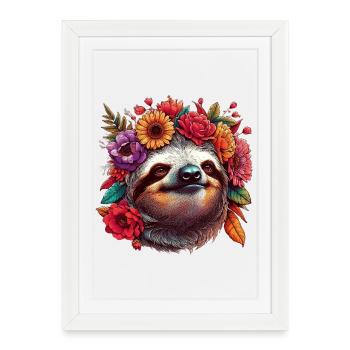Paresseuse avec des fleurs - Affiche encadrée (27 × 37 cm) - blanc - Devant