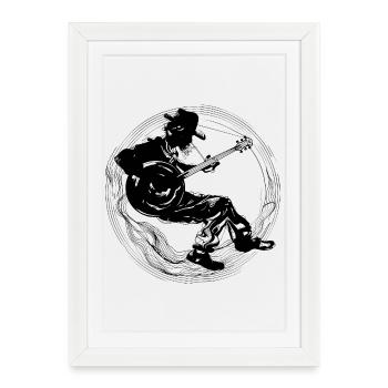Dessin d’un joueur de banjo - Affiche encadrée (27 × 37 cm) - blanc - Devant