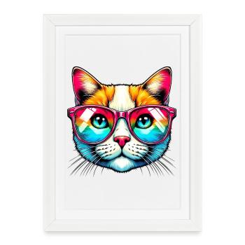 Chat avec des lunettes de soleil - Affiche encadrée (27 × 37 cm) - blanc - Devant