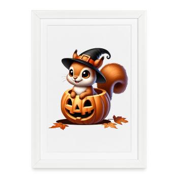 Écureuil mignon d’Halloween : un plaisir effrayant et doux - Affiche encadrée (27 × 37 cm) - blanc - Devant