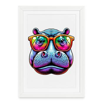 Hippopotamus with sunglasses - Framed poster (27 × 37 cm) - white - Front