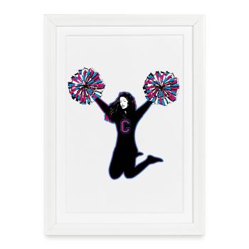 Pom-pom girl à pompons - Motif sportif dynamique - Affiche encadrée (27 × 37 cm) - blanc - Devant