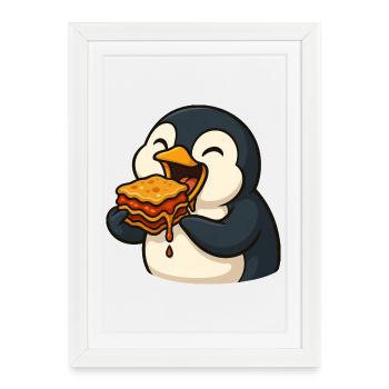 Cute Penguin Lasagna Food Delight - Framed poster (27 × 37 cm) - white - Front