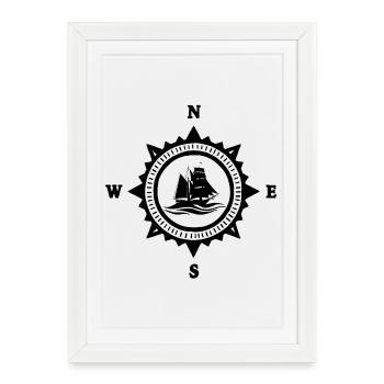 Le bateau noir et la boussole - Affiche encadrée (27 × 37 cm) - blanc - Devant