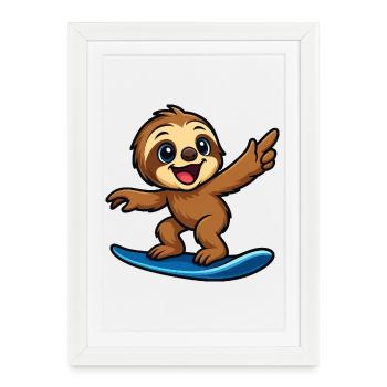 Tenue de plage cool Sloth Surfer pour enfants - Affiche encadrée (27 × 37 cm) - blanc - Devant