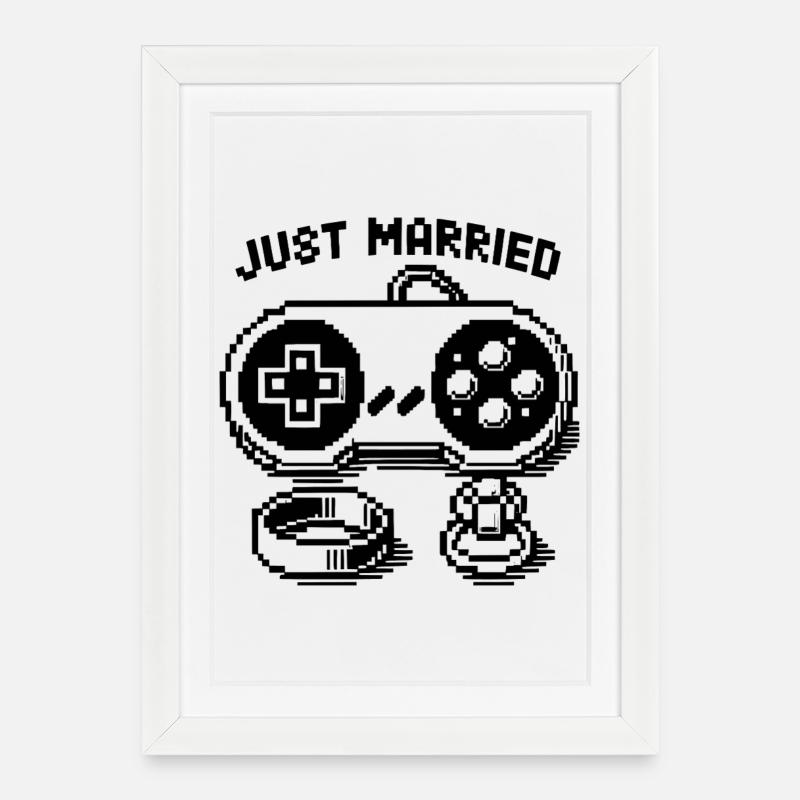 Just Married - Mode Gamer ! - Affiche encadrée (27 × 37 cm) - blanc