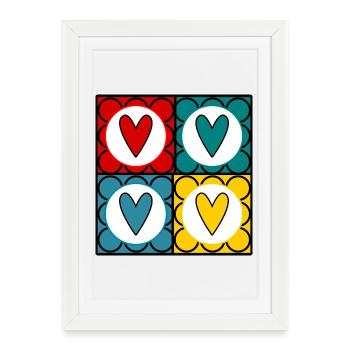 Colorful Hearts in Pop Art Style - Framed poster (27 × 37 cm) - white - Front