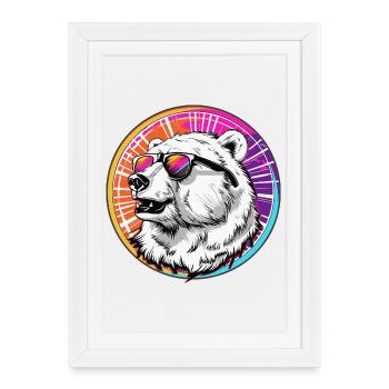 Bear with sunglasses in neon design - Framed poster (27 × 37 cm) - white - Front