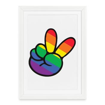 Signe de paix arc-en-ciel main - Affiche encadrée (27 × 37 cm) - blanc - Devant