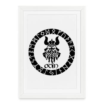 God Odin and Black Viking Runes - Framed poster (27 × 37 cm) - white - Front
