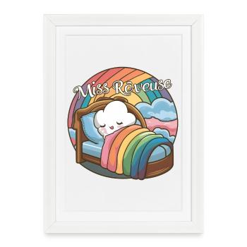 Miss Rêveuse Design Enfant Rêveur et Sommeil - Affiche encadrée (27 × 37 cm) - blanc - Devant