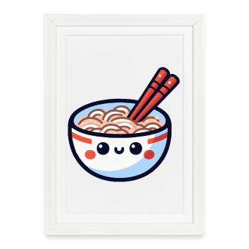 Kawaii ramen bowl with chopsticks - Framed poster (27 × 37 cm) - white - Front