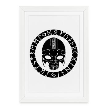 Black skull and Viking runes - Framed poster (27 × 37 cm) - white - Front