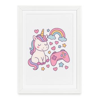 Licorne super mignonne avec une sensation de jeu - Affiche encadrée (27 × 37 cm) - blanc - Devant