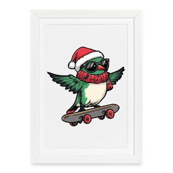 Colibri Oiseau Noël Drôle - Affiche encadrée (27 × 37 cm) - blanc - Devant