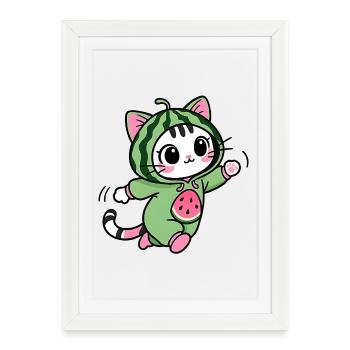 Cute Cat in Watermelon Hoodie - Framed poster (27 × 37 cm) - white - Front