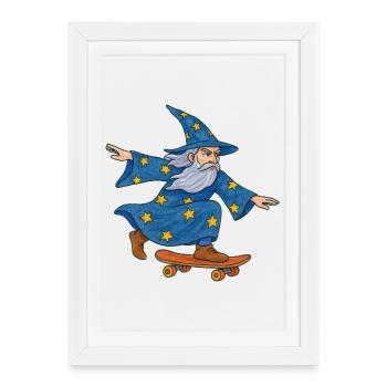 Starry Wizard Skateboard - Framed poster (27 × 37 cm) - white - Front