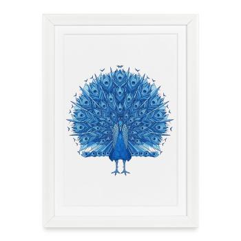 Éventail Paon Bleu Cobalt - Affiche encadrée (27 × 37 cm) - blanc - Devant