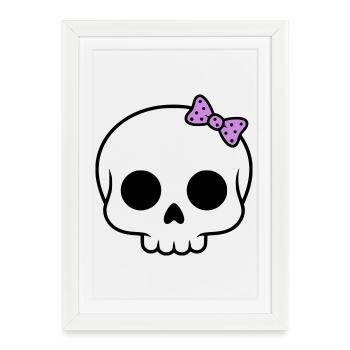 Tête de mort mignonne avec nœud | Girly Goth - Affiche encadrée (27 × 37 cm) - blanc - Devant