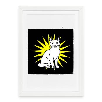 Chat cool dans le style pop art et punk rock - Affiche encadrée (27 × 37 cm) - blanc - Devant