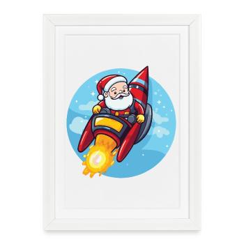 Père Noël fusée bande dessinée Noël - Affiche encadrée (27 × 37 cm) - blanc - Devant