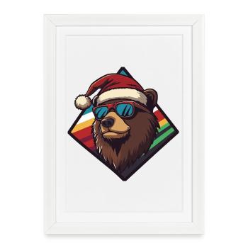 Winter Bear with Santa Hat - Framed poster (27 × 37 cm) - white - Front