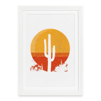 Saguaro Cactus – Motif rétro du soleil du désert - Affiche encadrée (27 × 37 cm) - blanc - Devant
