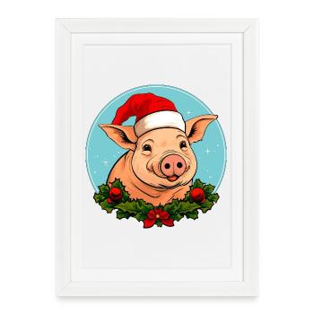 Cochons Noël - Affiche encadrée (27 × 37 cm) - blanc - Devant