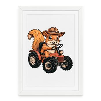 Écureuil Éleveur de Tracteurs - Affiche encadrée (27 × 37 cm) - blanc - Devant