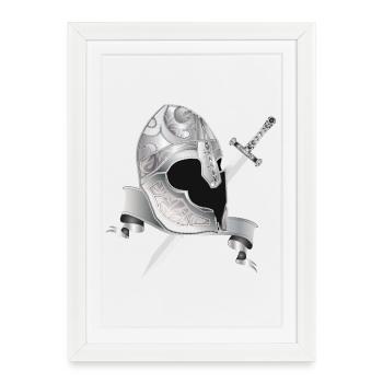 Noble knight's helmet with sword – silver ornament - Framed poster (27 × 37 cm) - white - Front
