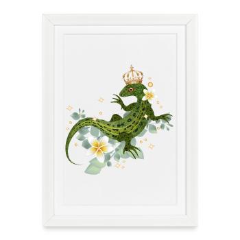 Crowned lizard with flowers and shiny accents - Framed poster (27 × 37 cm) - white - Front