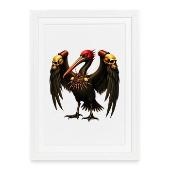 Corbeau Noir aux Crânes - Affiche encadrée (27 × 37 cm) - blanc - Devant