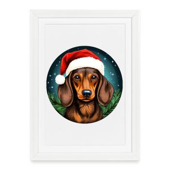 Noël teckel - Affiche encadrée (27 × 37 cm) - blanc - Devant