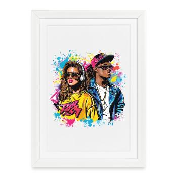 années 90 des années 90 musique coloré fête carnaval costume - Affiche encadrée (27 × 37 cm) - blanc - Devant