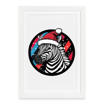 Zebra mit Weihnachtsmütze - Gerahmtes Poster (27 × 37 cm) - Weiß - Vorne