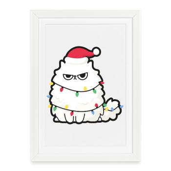 Grim Christmas Cat with Lights - Framed poster (27 × 37 cm) - white - Front