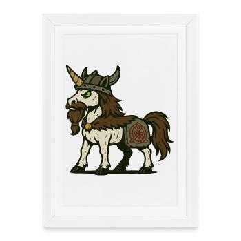 Licorne guerrière viking avec barbe et marque nordique - Affiche encadrée (27 × 37 cm) - blanc - Devant