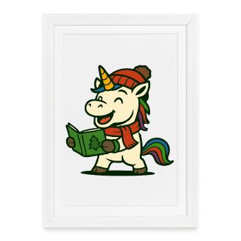 Licorne Lise Illustration de Noël mignonne - Affiche encadrée (27 × 37 cm) - blanc - Devant