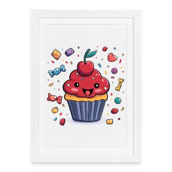 Cupcake kawaï avec confettis - Affiche encadrée (27 × 37 cm) - blanc - Devant