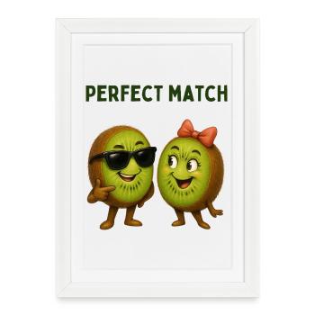 Amoureux Kiwis Match Parfait - Affiche encadrée (27 × 37 cm) - blanc - Devant