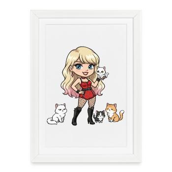Rock Star avec des chats - Affiche encadrée (27 × 37 cm) - blanc - Devant