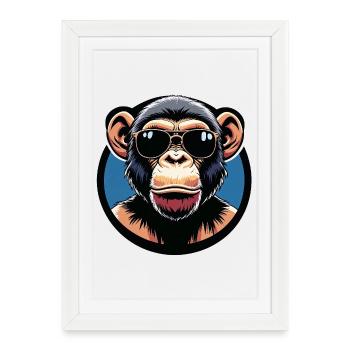 Monkey with sunglasses circle - Framed poster (27 × 37 cm) - white - Front