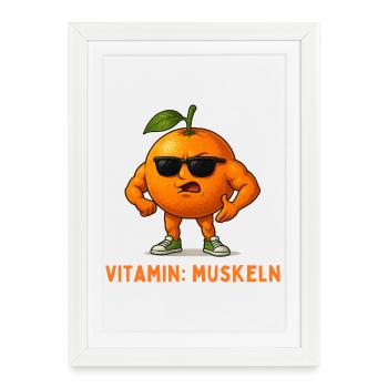 Mascotte Vitamin Muscles Orange - Affiche encadrée (27 × 37 cm) - blanc - Devant