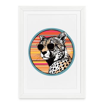 Guépard avec des lunettes de soleil rétro - Affiche encadrée (27 × 37 cm) - blanc - Devant