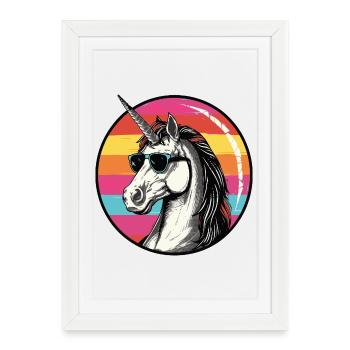Licorne avec lunettes de soleil Sunset - Affiche encadrée (27 × 37 cm) - blanc - Devant