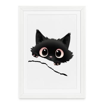Kawaii black kitten poking out his gaze - Framed poster (27 × 37 cm) - white - Front