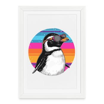 Lunettes Penguin Neon Rétro - Affiche encadrée (27 × 37 cm) - blanc - Devant